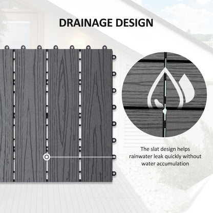 WPC Interlocking Decking Tiles, Pack of 11 Interlocking Patio Paving Slabs, 30 x 30 x 2.2 cm, Grey