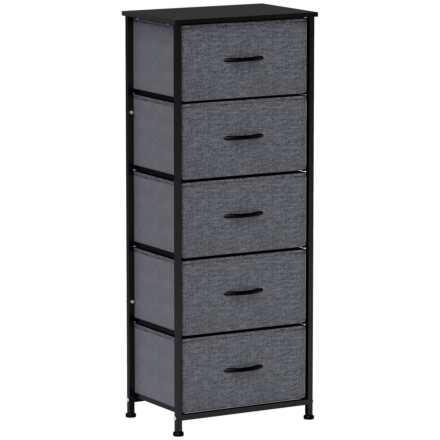 Fabric Chest of Drawers, Industrial Bedroom Dresser with 5 Fabric Drawers, Steel Frame and Wooden Top for Nursery