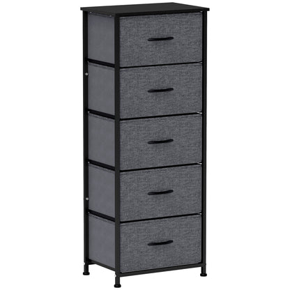 Fabric Chest of Drawers, Industrial Bedroom Dresser with 5 Fabric Drawers, Steel Frame and Wooden Top for Nursery