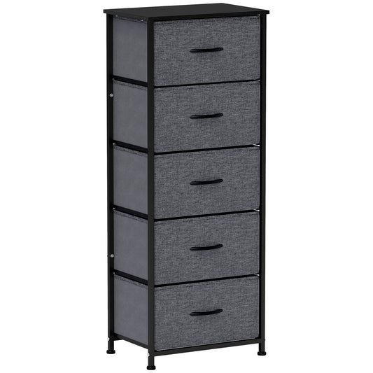 Fabric Chest of Drawers, Industrial Bedroom Dresser with 5 Fabric Drawers, Steel Frame and Wooden Top for Nursery