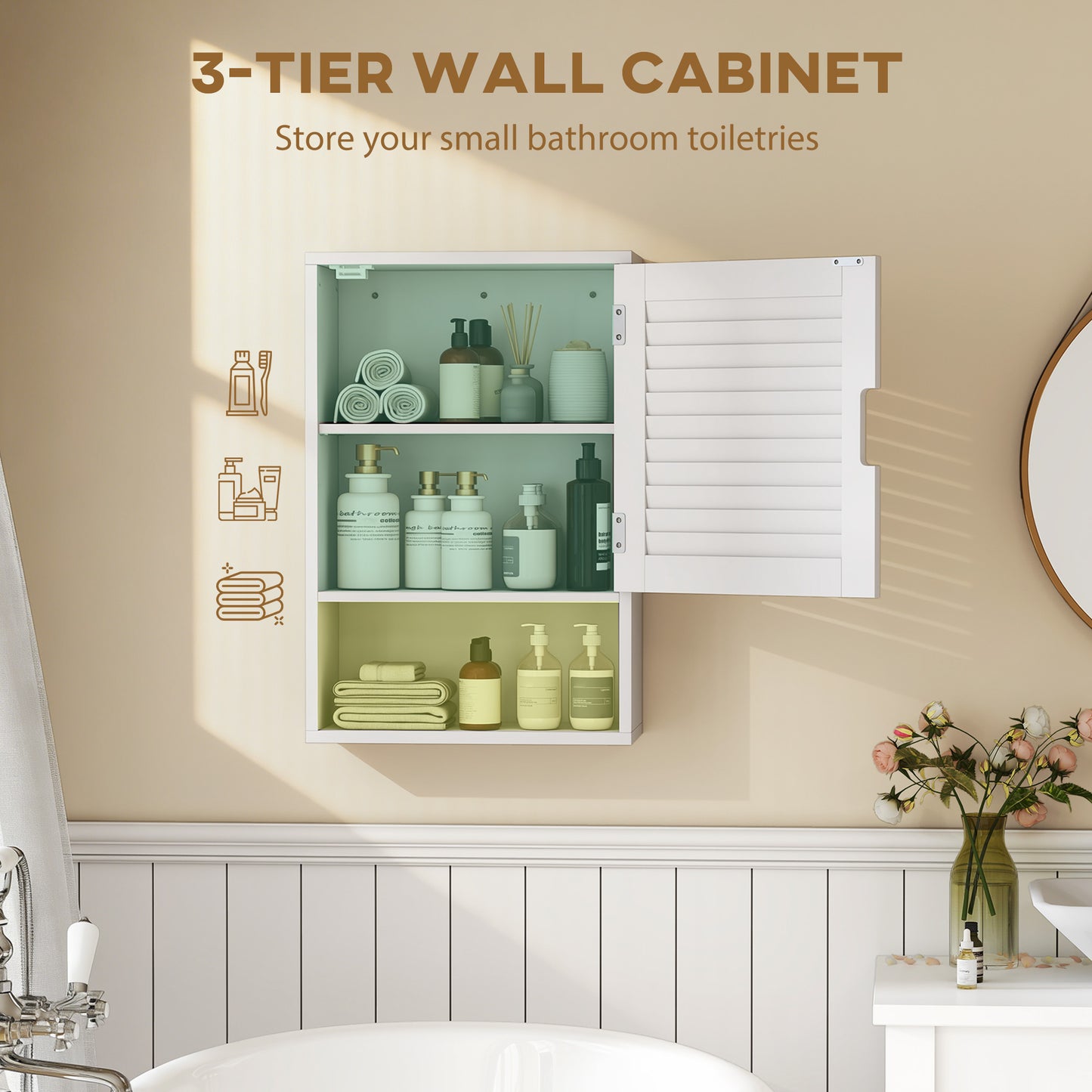 Bathroom Cabinet, Wall Mounted Storage Cabinet with Adjustable Shelves, 40 x 20 x 60 cm, White