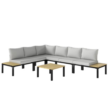 Garden Furniture Set, 6 Piece Corner Sofa Set with Loveseat, Coffee Table, Sofa with Integrated Side Table