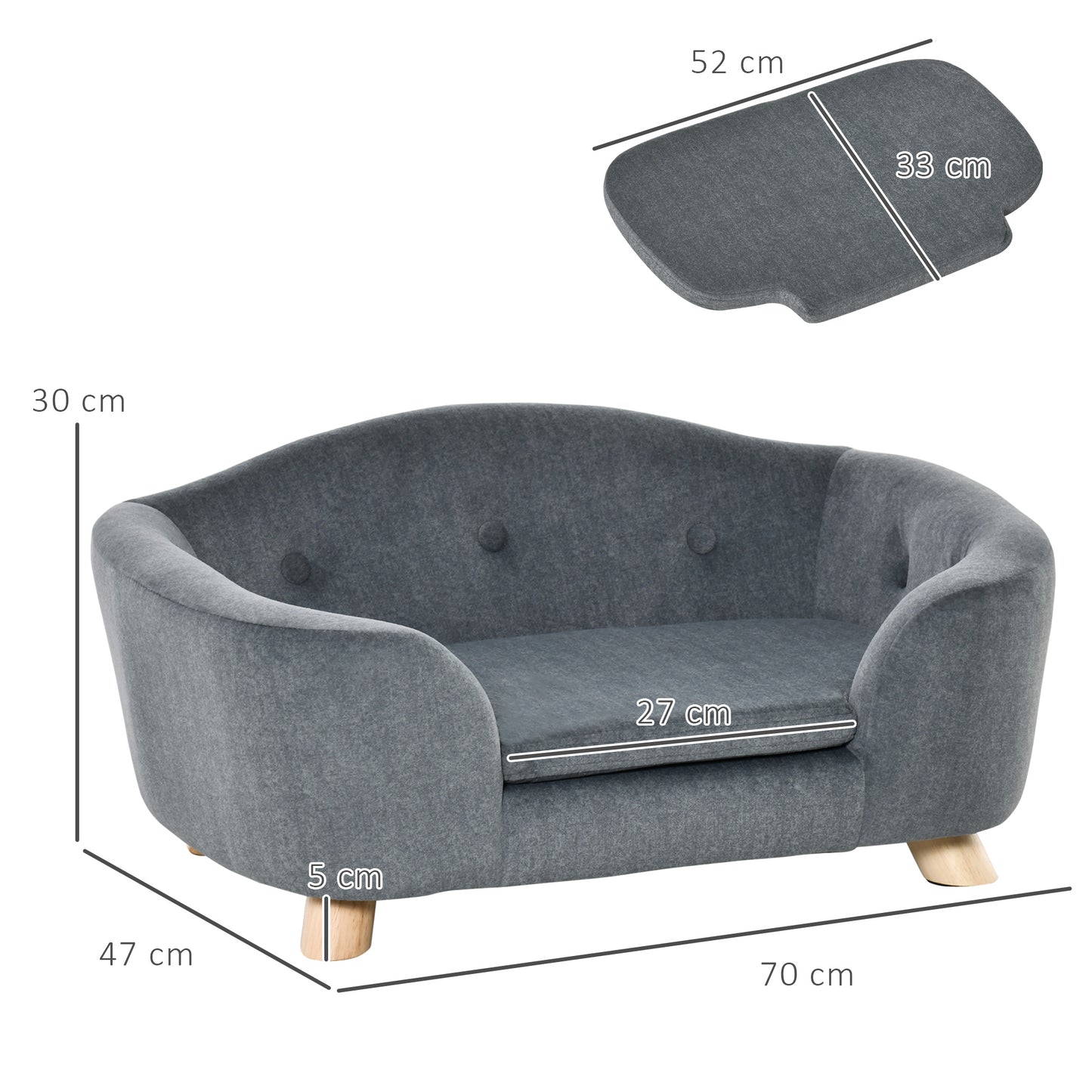 Dog Sofa Bed Pet Chair Couch with Water Resistant Fabric, Kitten Lounge with Soft Cushion, Wooden Frame for Mini Size Dogs