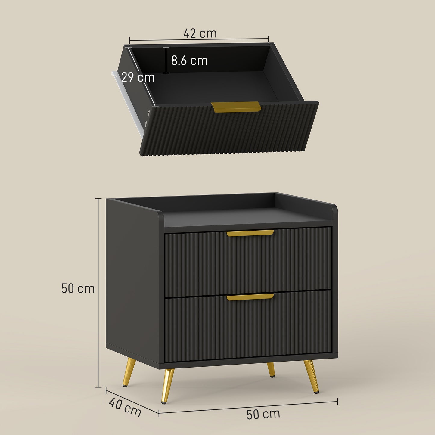 Elegant Two-Drawer Bedside Table - Black