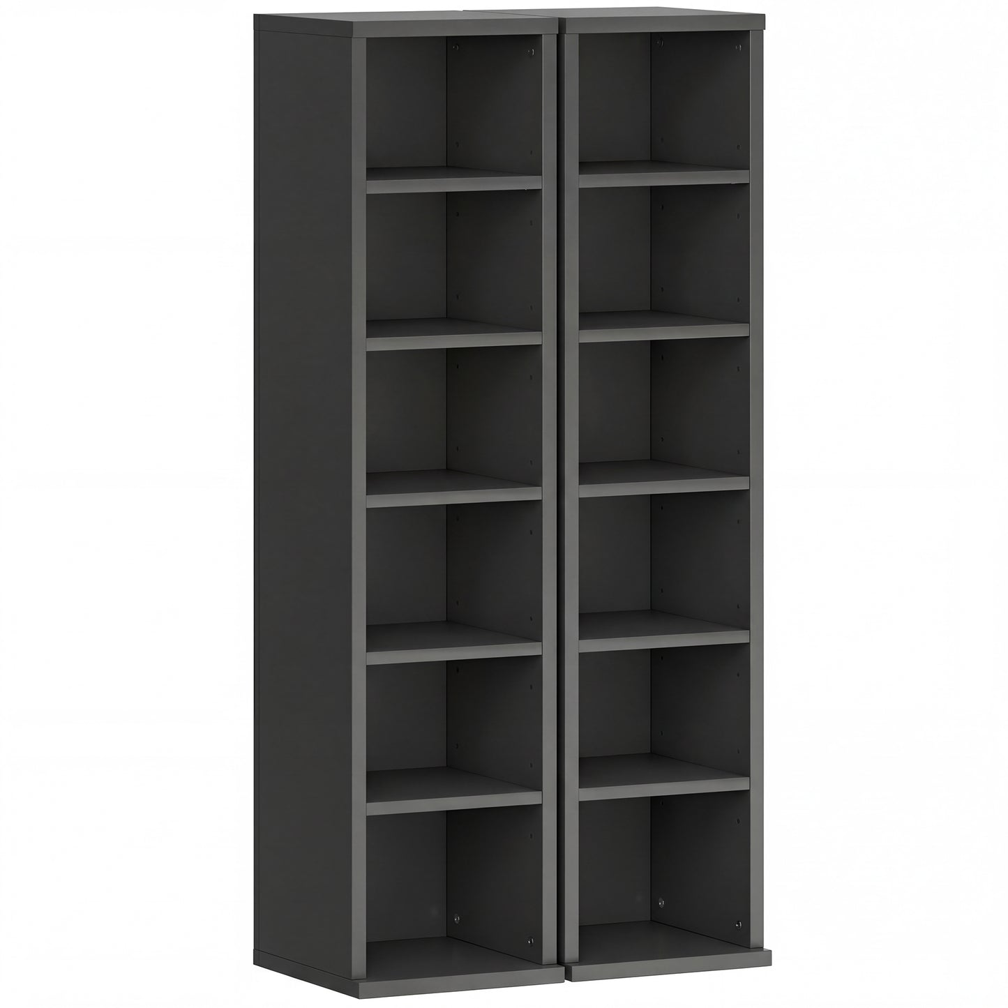 Set of 2 CD Media Display Shelf Unit Tower Rack with Adjustable Shelves, Black