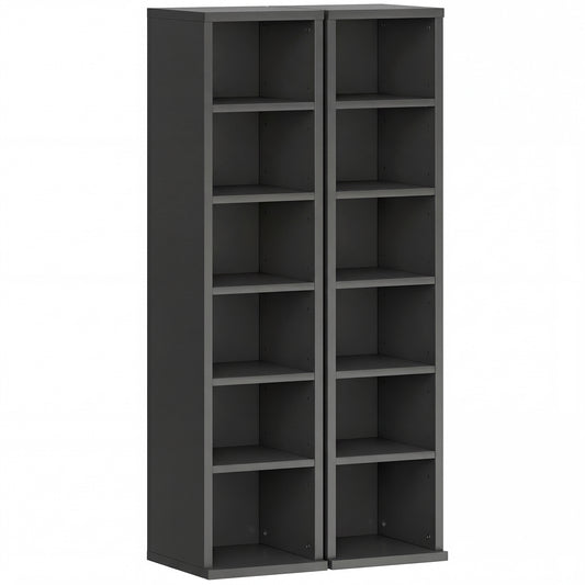 Set of 2 CD Media Display Shelf Unit Tower Rack with Adjustable Shelves, Black