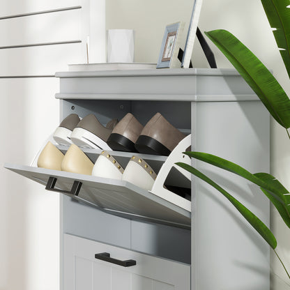 Two-Drawer Minimalistic 10-Shoe Cabinet - Grey
