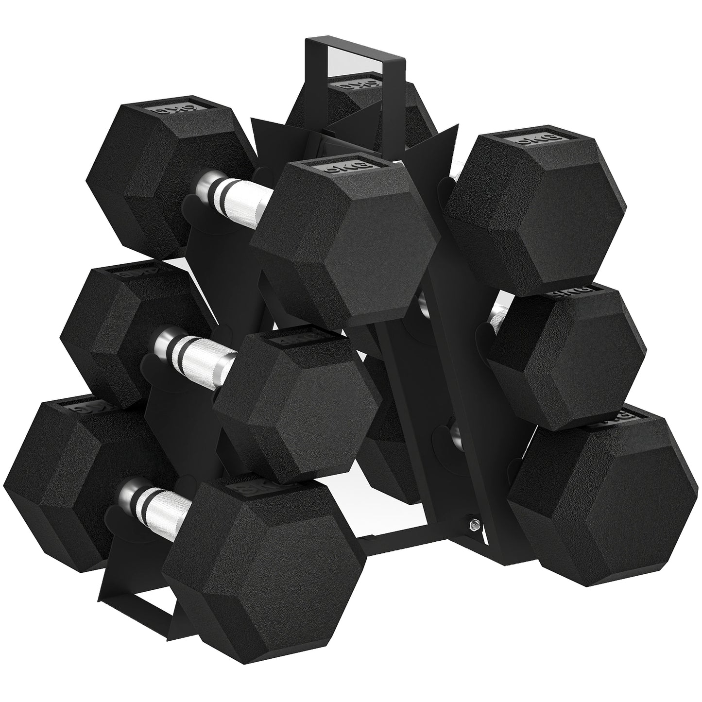 Hex Dumbbell Set with Weights Storage Rack, Rubber Coated Dumbbells, Non-Slip Chrome Handles