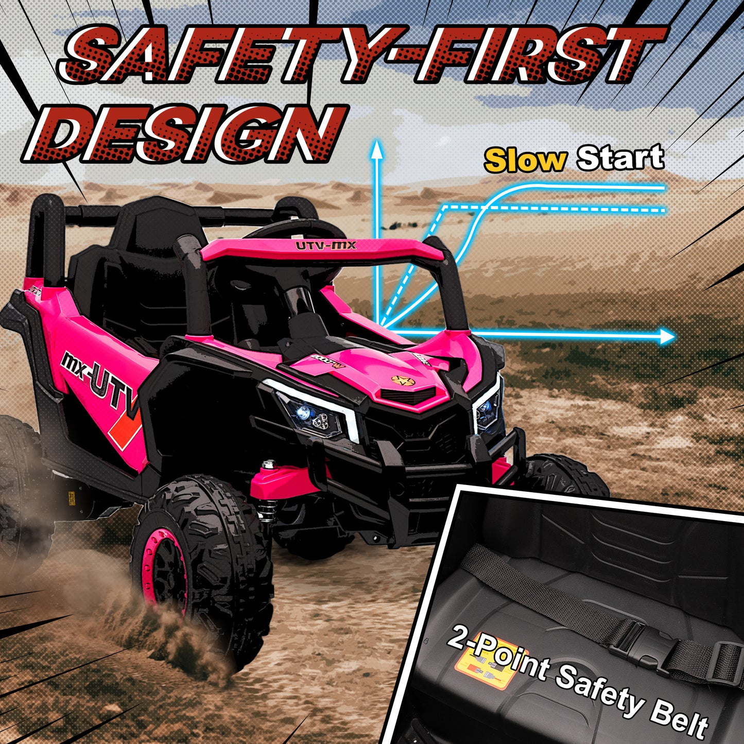 12V Kids Ride On Car with Remote Control, Kids Electric Car with Suspension System, Music, for Kids 3-5 Years, Pink