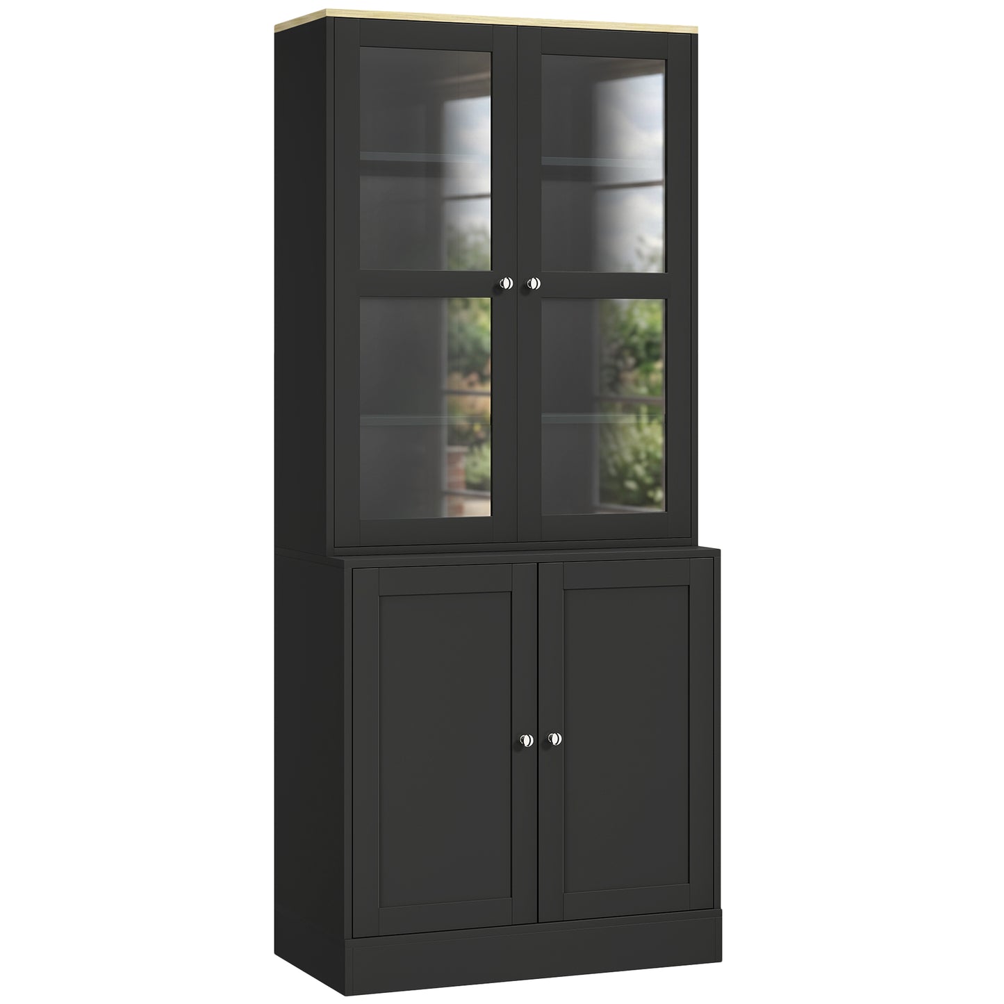 Modern Bookcase Display Storage Unit with Glass Doors Adjustable Shelves, Black