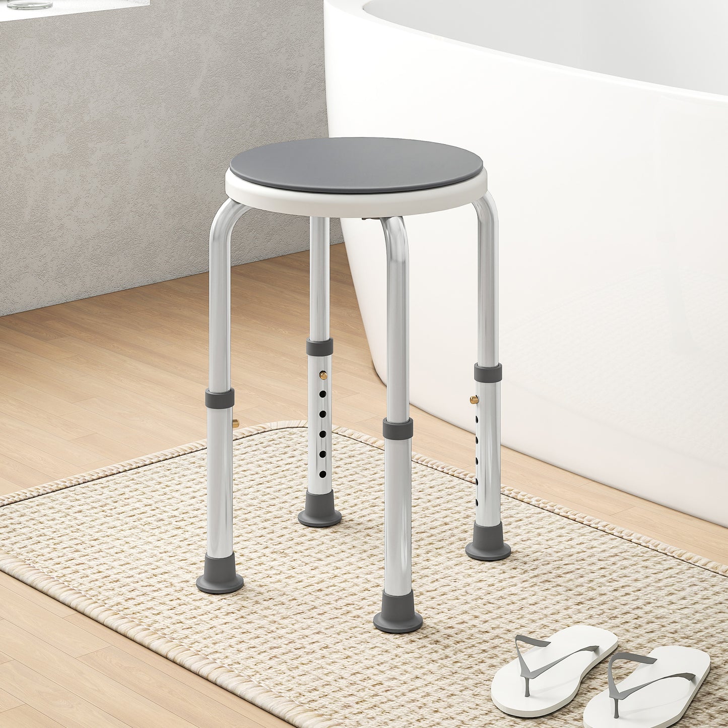 360° Swivel Shower Chair, Height Adjustable Aluminium Shower Stool with Non-Slip Feet for Disabled, Elderly, Grey