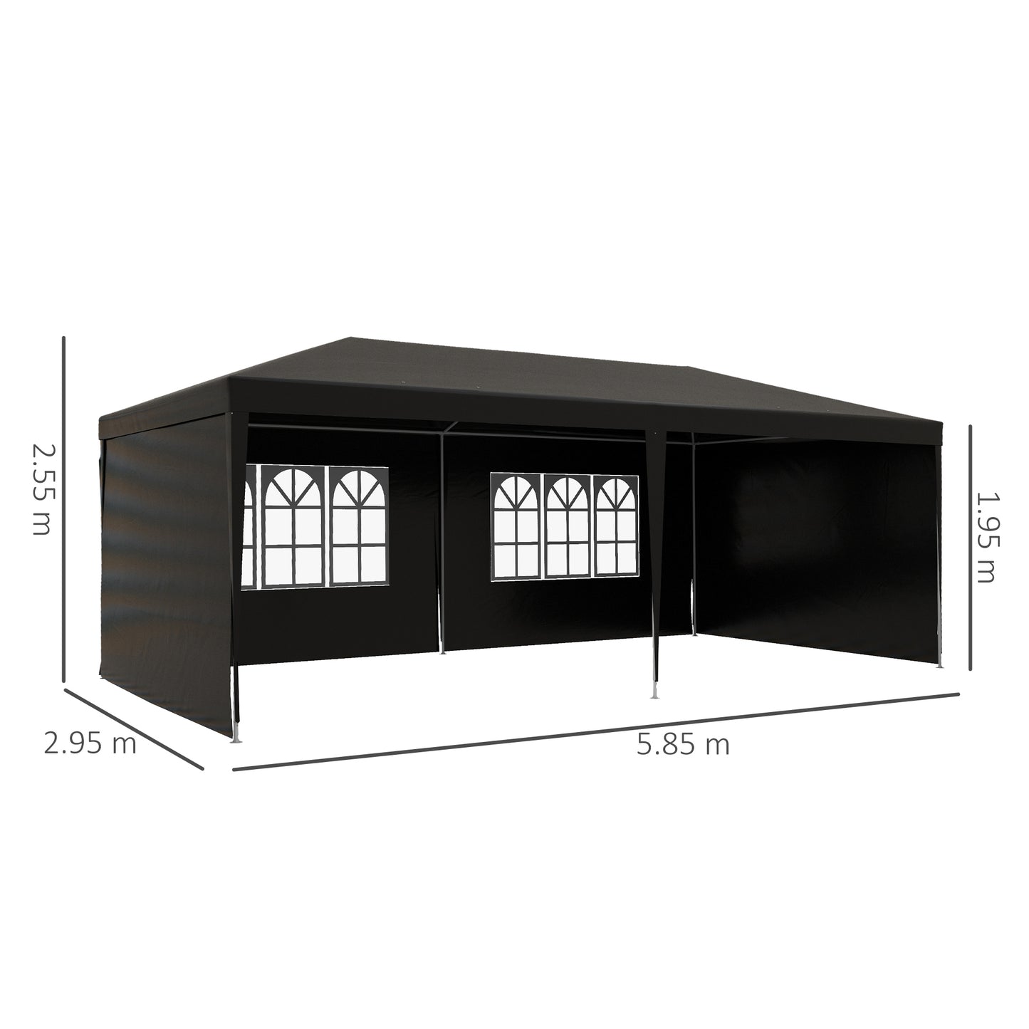6 x 3 m Party Tent Gazebo Marquee Outdoor Patio Canopy Shelter with Windows and Side Panels Black