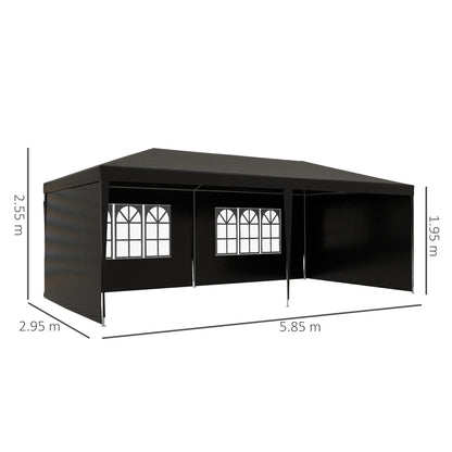 6 x 3 m Party Tent Gazebo Marquee Outdoor Patio Canopy Shelter with Windows and Side Panels Black