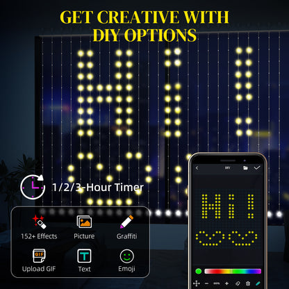 LED Curtain Lights, Smart Curtain Fairy Plug In, Colour Changing Wall Lights with Remote, App