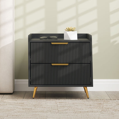 Elegant Two-Drawer Bedside Table - Black