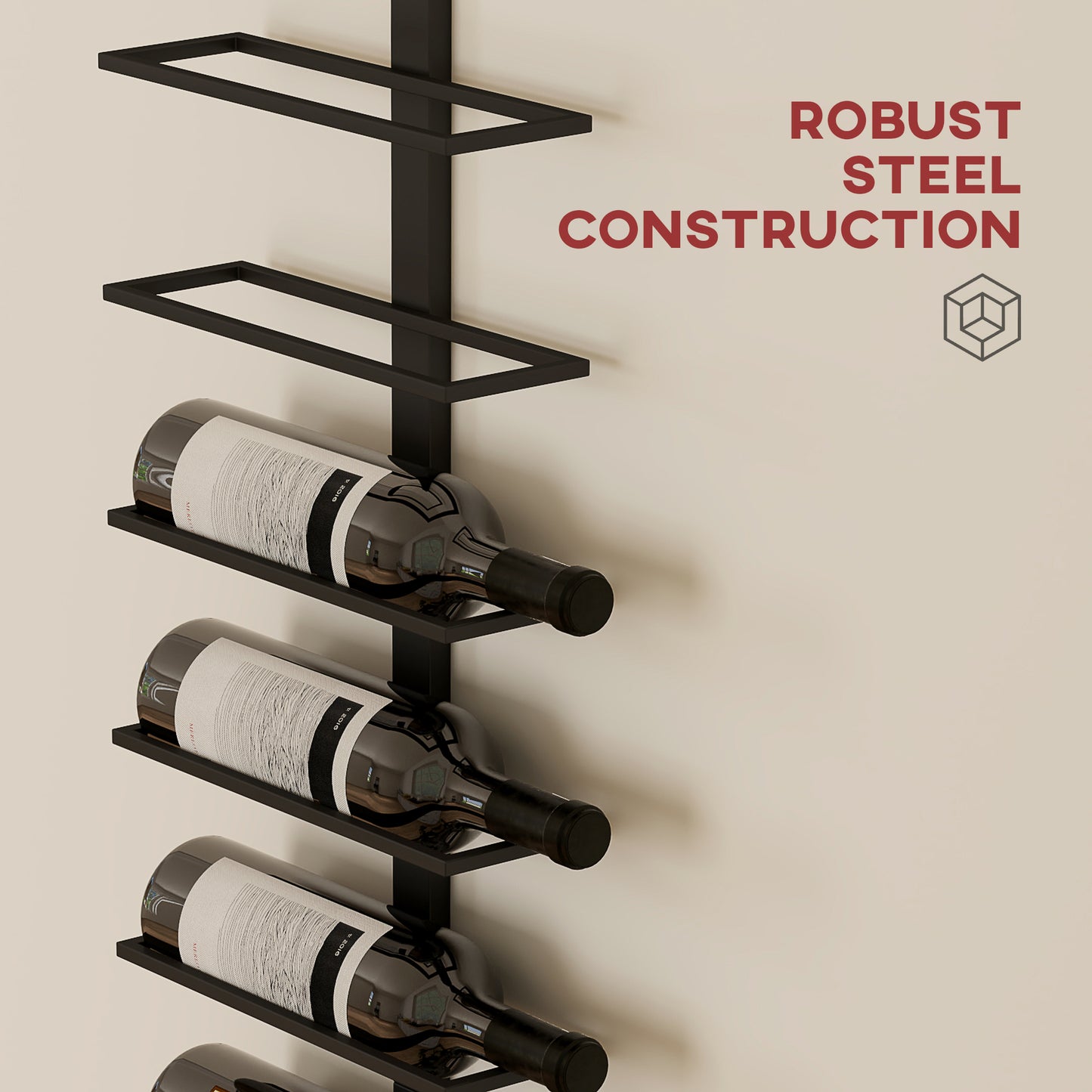 Wine Rack, Wall Mounted, 10 Tier Metal Wine Display Rack, Storage Holder for Kitchen, Dining Room, Bar, Cellar, Black