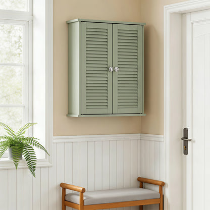 Bathroom Cabinet, Bathroom Wall Cabinet with Louvered Doors and Adjustable Shelf Storage for Kitchen, Light Green