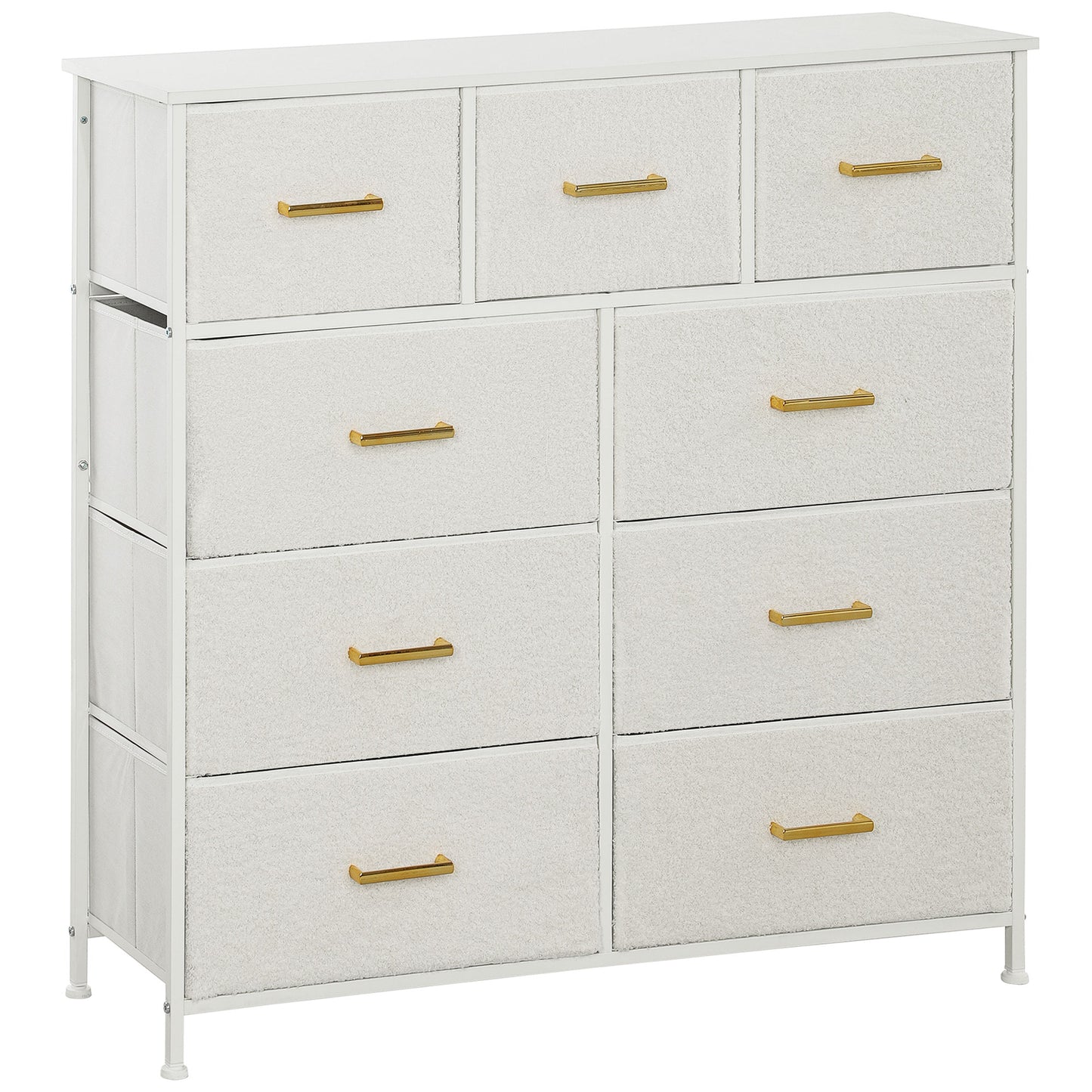 Chest of Drawers with 9 Fabric Drawers, Boucle Storage Organiser with Steel Frame, Fabric Dresser for Bedroom, Living Room