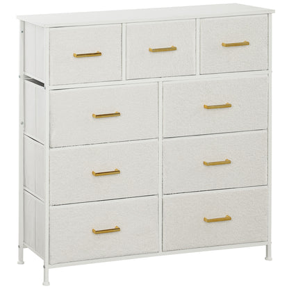 Chest of Drawers with 9 Fabric Drawers, Boucle Storage Organiser with Steel Frame, Fabric Dresser for Bedroom, Living Room