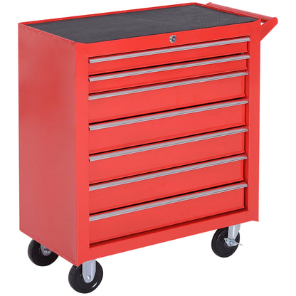 7-Drawer Tool Box on Wheels Tool Cabinet 150 Load with Lockable Swivel Castors, Red