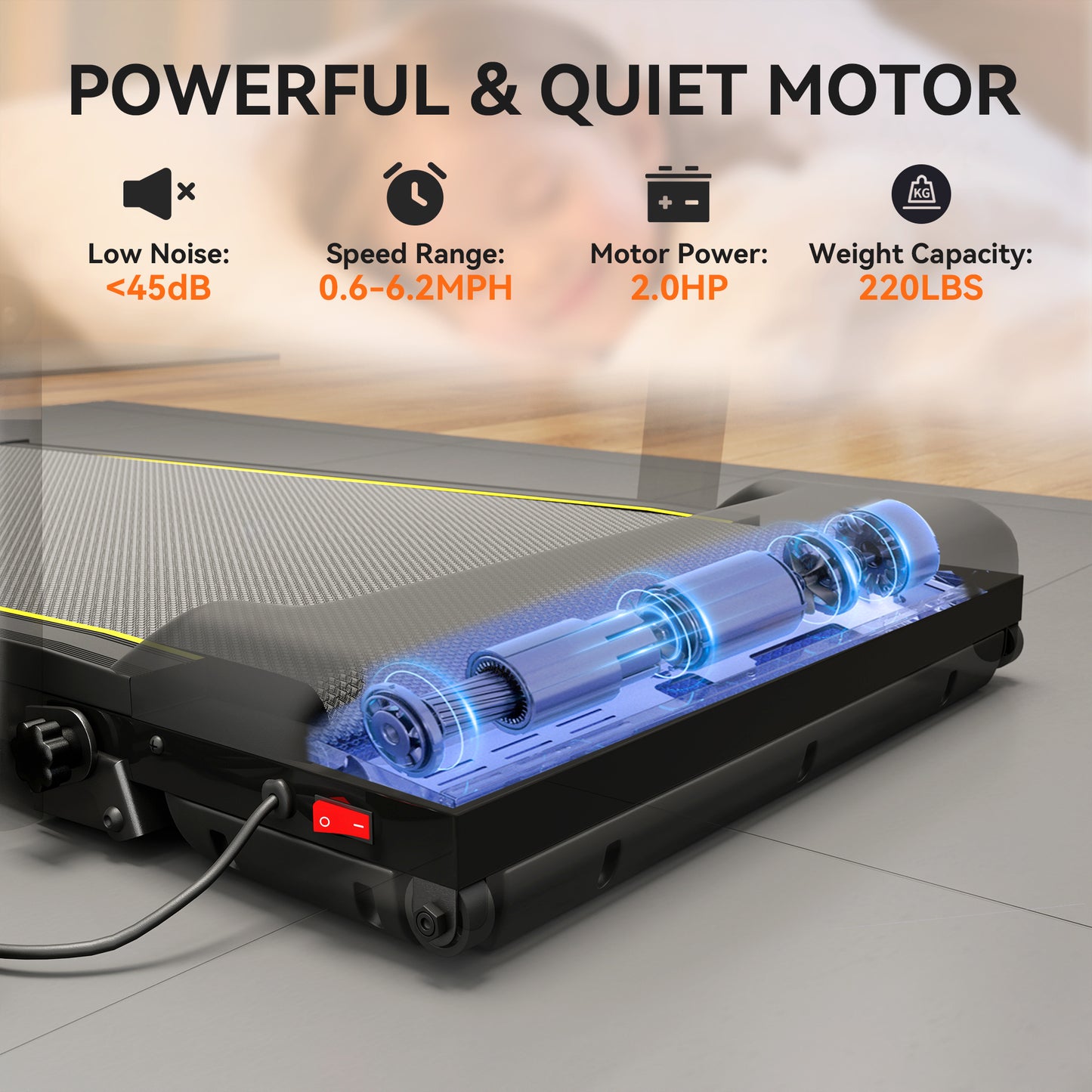 Folding Treadmill Walking Pad, 2HP Portable Under Desk Treadmill with Handle, Running Jogging Walking Machine