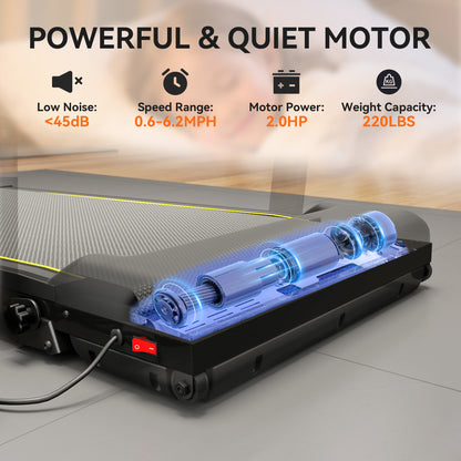 Folding Treadmill Walking Pad, 2HP Portable Under Desk Treadmill with Handle, Running Jogging Walking Machine