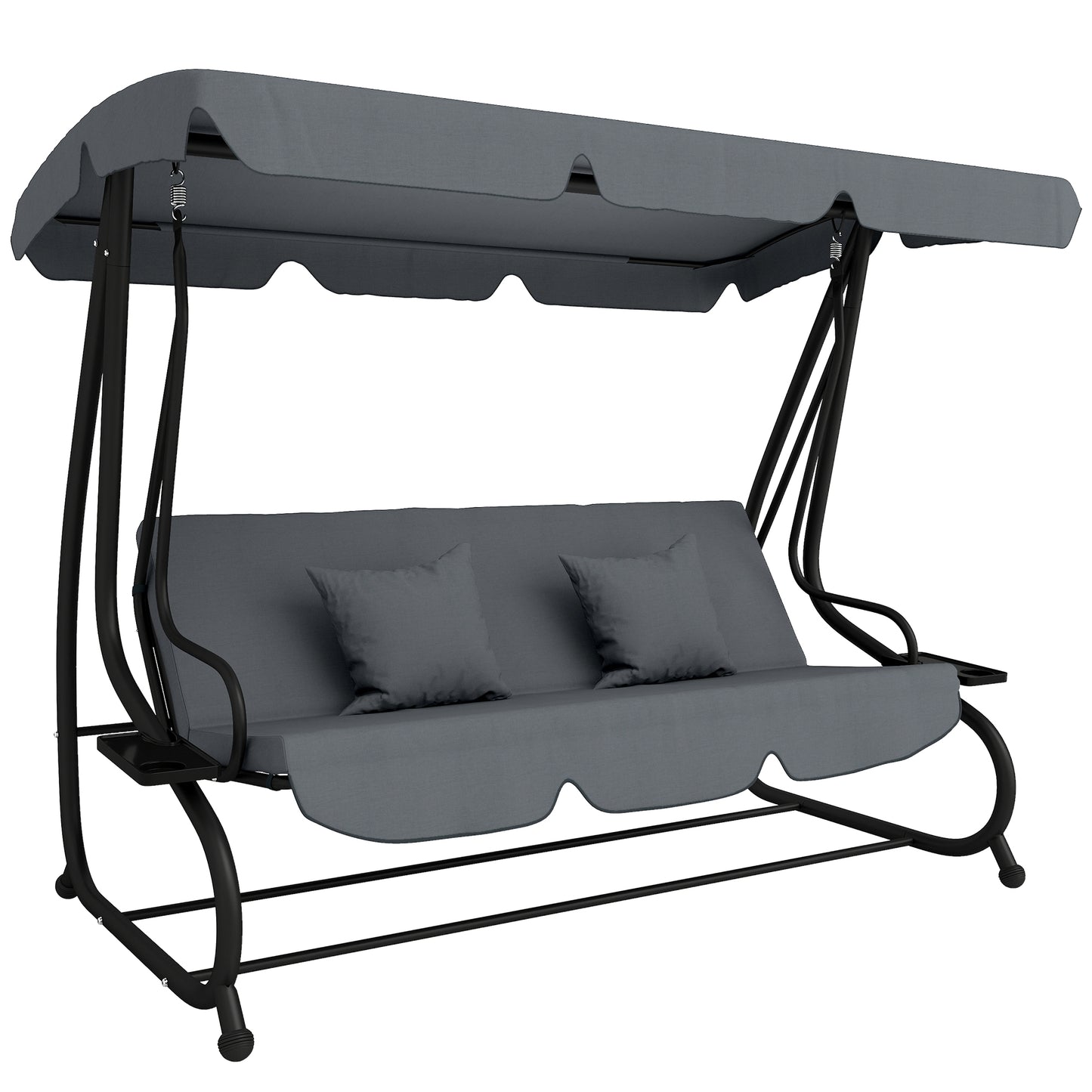 Three-Person garden Swing Chair, with Adjustable Canopy - Dark Grey