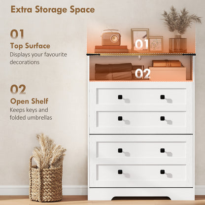 Shoe Cabinet with 2 Flip Drawers, Narrow Shoe Storage Cabinet, White