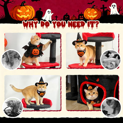 Cat Tree, Gothic Cat Tower with Scratching Posts, Cute Condo, Coffin Platform, Bed and Spider Toy, Halloween