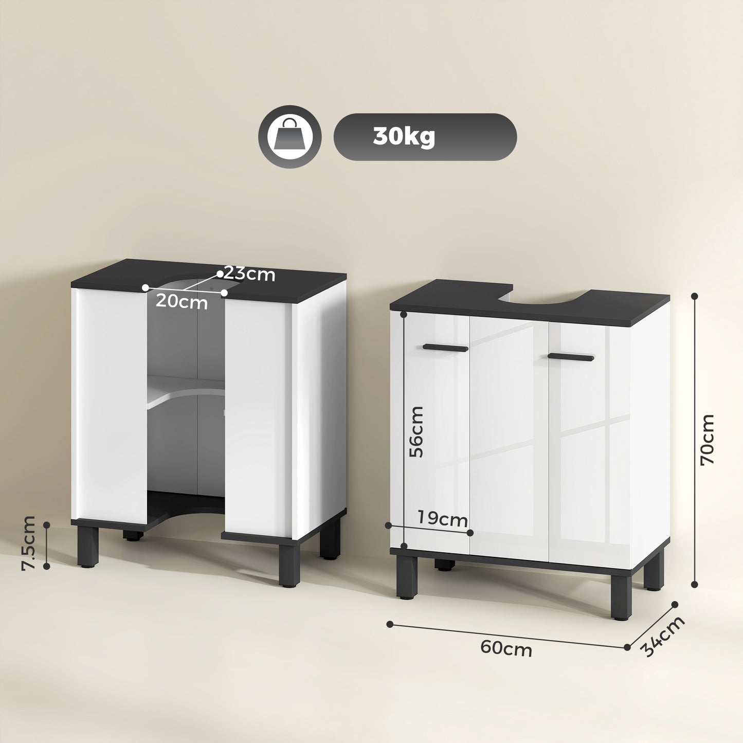 Modern Under-Sink Bathroom Cabinet - High Gloss White