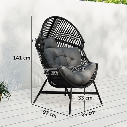 Rattan Egg Chair, Oversized Freestanding Garden Egg Chair with Thick Tufted Cushion, Headrest