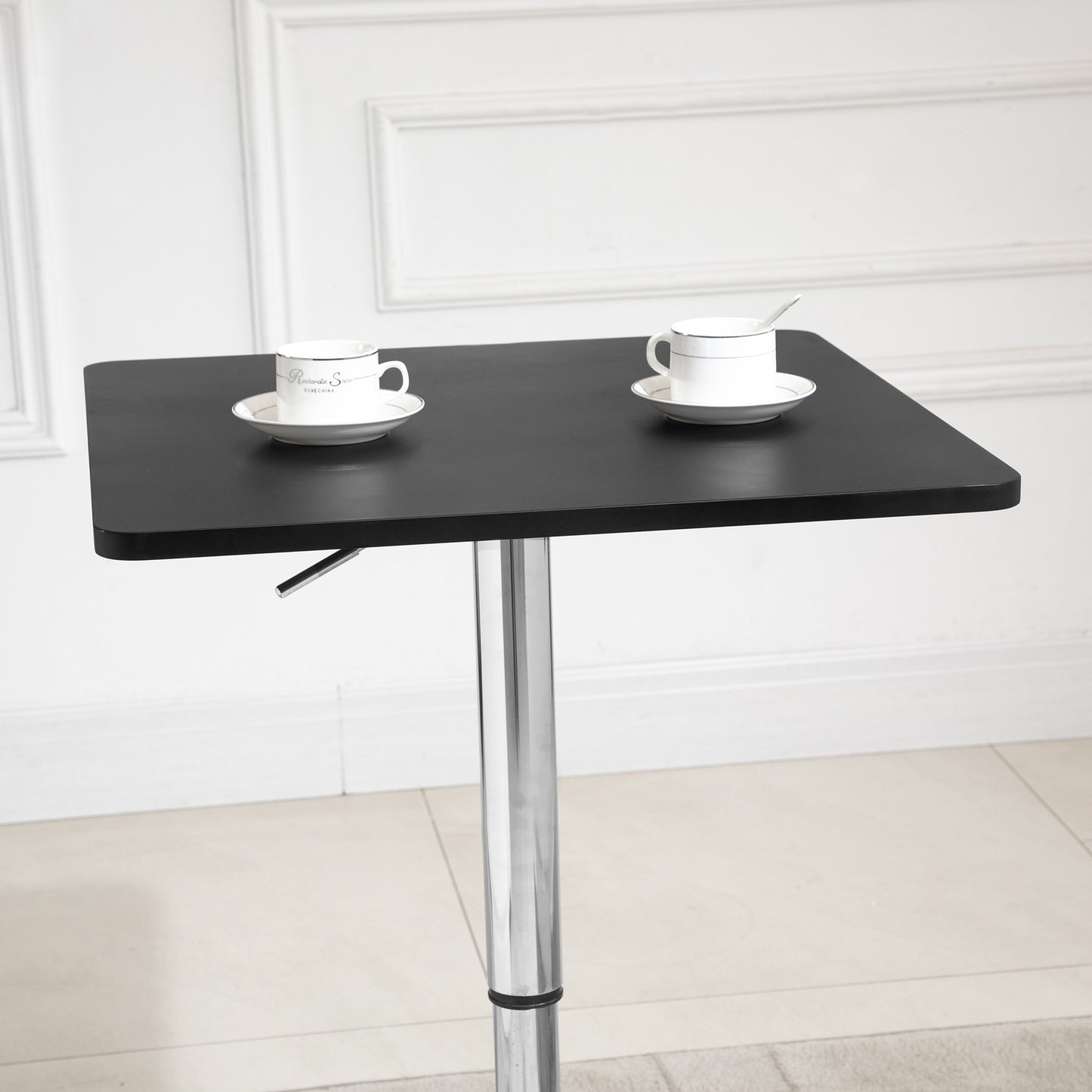 Modern Height Adjustable Counter Bar Table with 360° Swivel Tabletop and Electroplating Metal Base, Pub Desk for Living Room