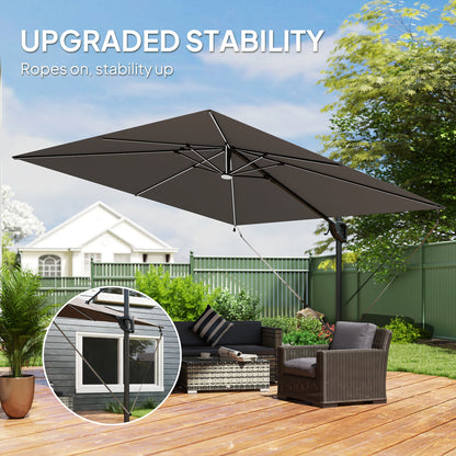 3 x 3 m Garden Cantilever Parasol w/ Light, Cover, UPF50+ Patio Umbrella w/ Wind Protection, 360° Rotation, Dark Grey