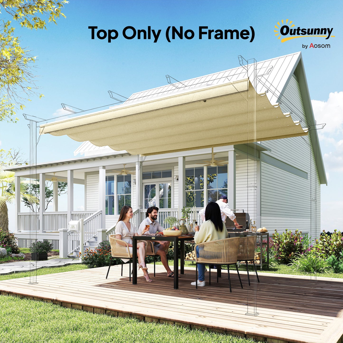 Retractable Pergola Cover, 3.5 x 2.6 m Replacement Canopy Fabric for 4 x 3 m Frame, Roof Top Only, Cream White