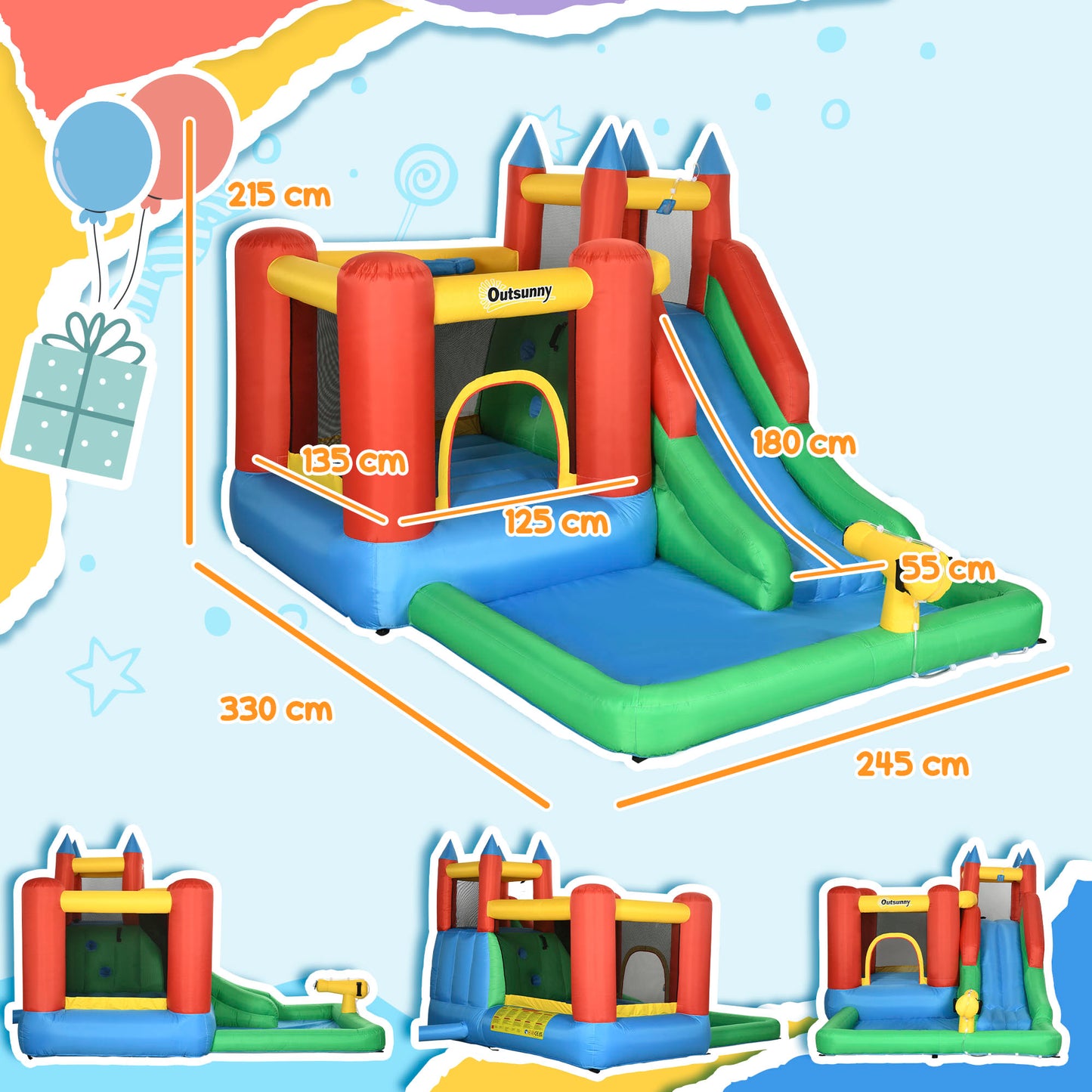 Kids Inflatable Bouncy Castle Water Slide 5 in 1 Bounce House Jumping Castle Water Pool Gun Climbing Wall