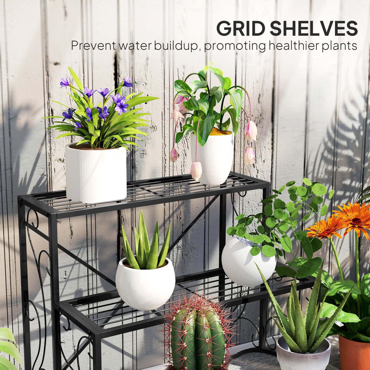 Three-Tier Decorative Metal Plant Stand - Black