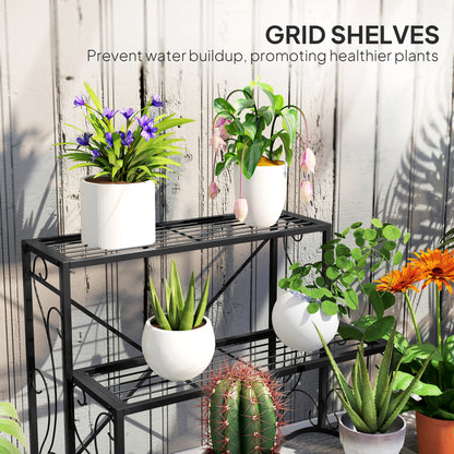 Three-Tier Decorative Metal Plant Stand - Black