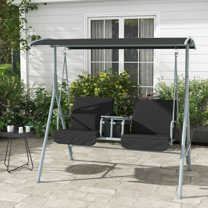 2 Seater Garden Swing Chair, Patio Swing Seat w/ Tilting Canopy, Double Padded Seats