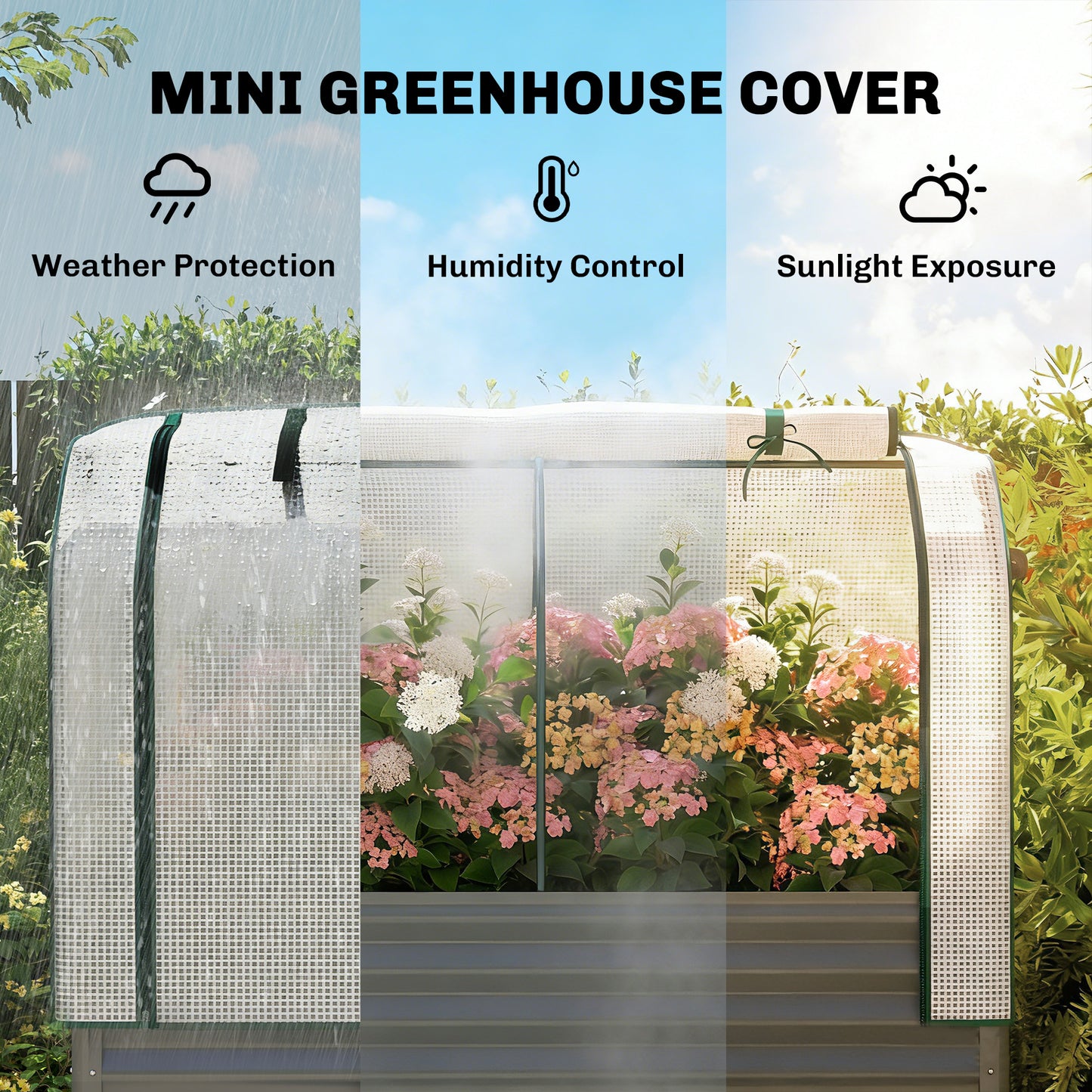 Galvanised Raised Planter with Greenhouse Cover, Metal Raised Garden Bed on Legs with Bed Liner and Bottom Shelf