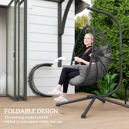 Metal Stand Hanging Egg Chair, with Full Body Padded Seat - Grey