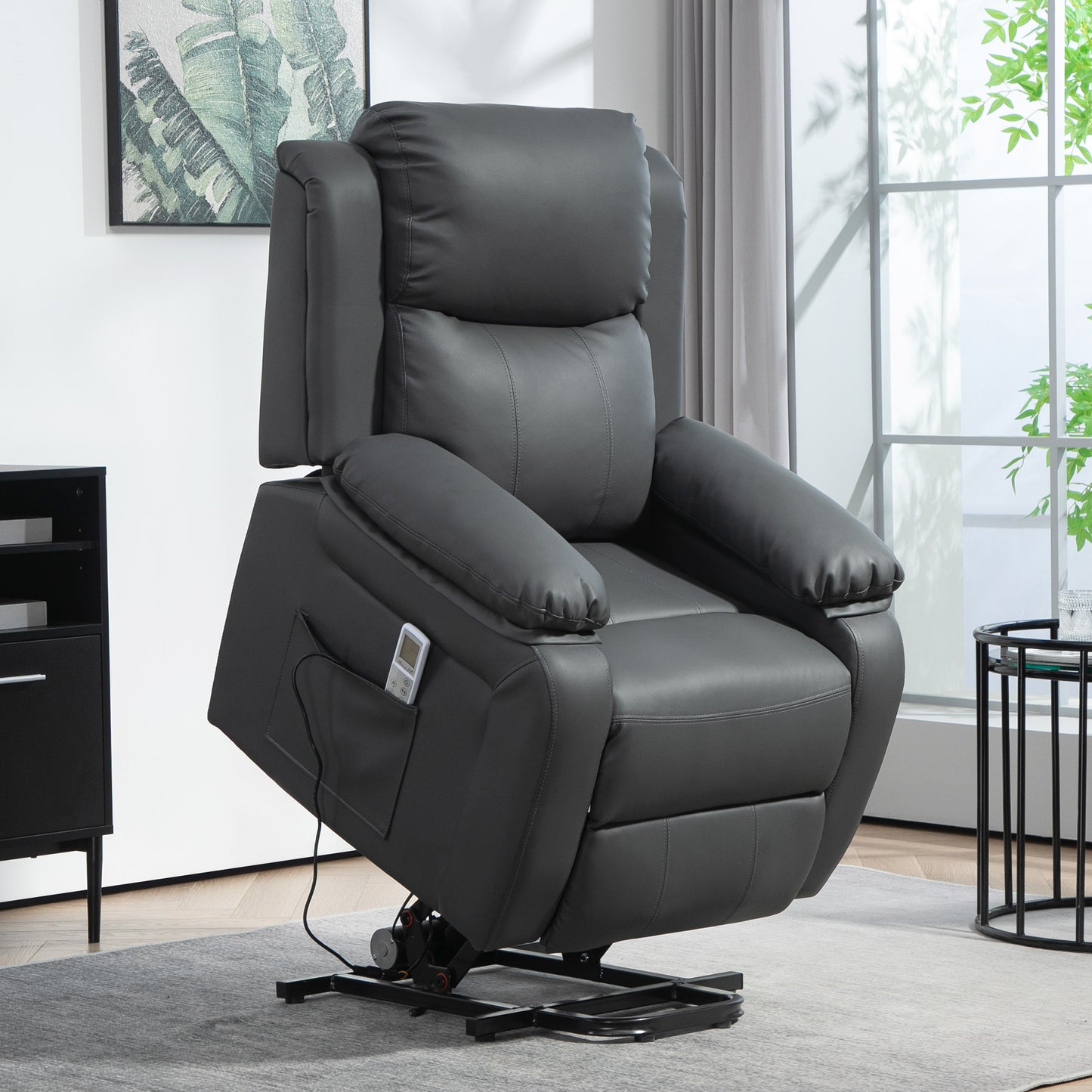 Riser and Recliner Chair with Vibration Massage, PU Leather Power Lift Chair for Elderly, Dark Grey