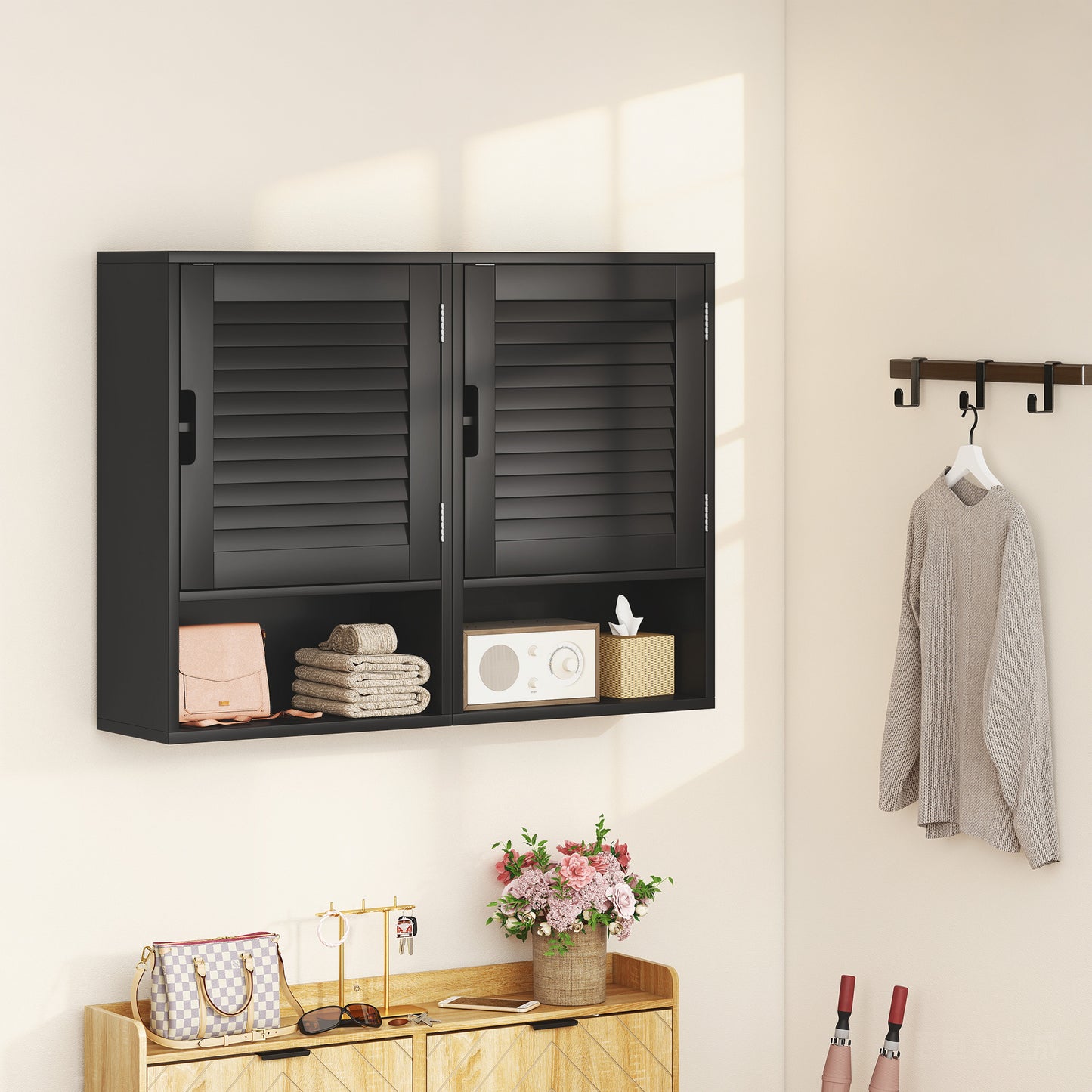 Bathroom Cabinet, Wall Mounted Storage Cabinet with Adjustable Shelves, 40 x 20 x 60 cm, Black