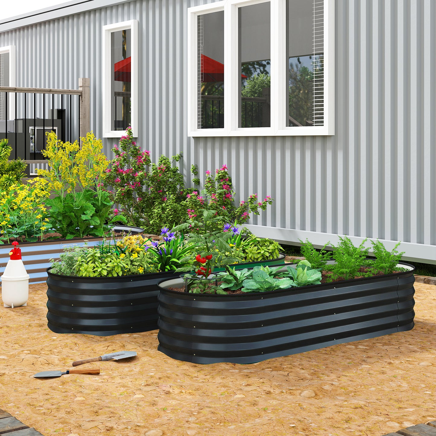 Set of Two 150 x 60cm Steel Planters - Dark Grey