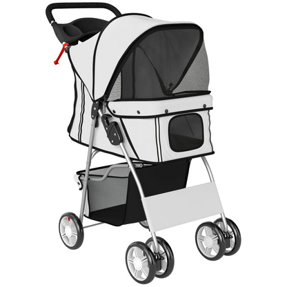 Dog Pram, Pet Stroller with Reflective Strips, Foldable Cat Stroller with 360° Swivel Wheels, Grey