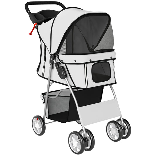 Dog Pram, Pet Stroller with Reflective Strips, Foldable Cat Stroller with 360° Swivel Wheels, Grey