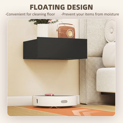 Floating Bedside Table Set of 2, Wall-Mounted Nightstand with Storage Drawer, Small Side End Table for Bedroom, Black