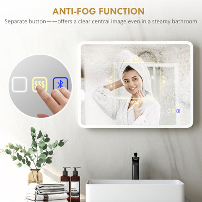 80 x 60cm LED Bathroom Mirror, with Bluetooth - Silver Tone