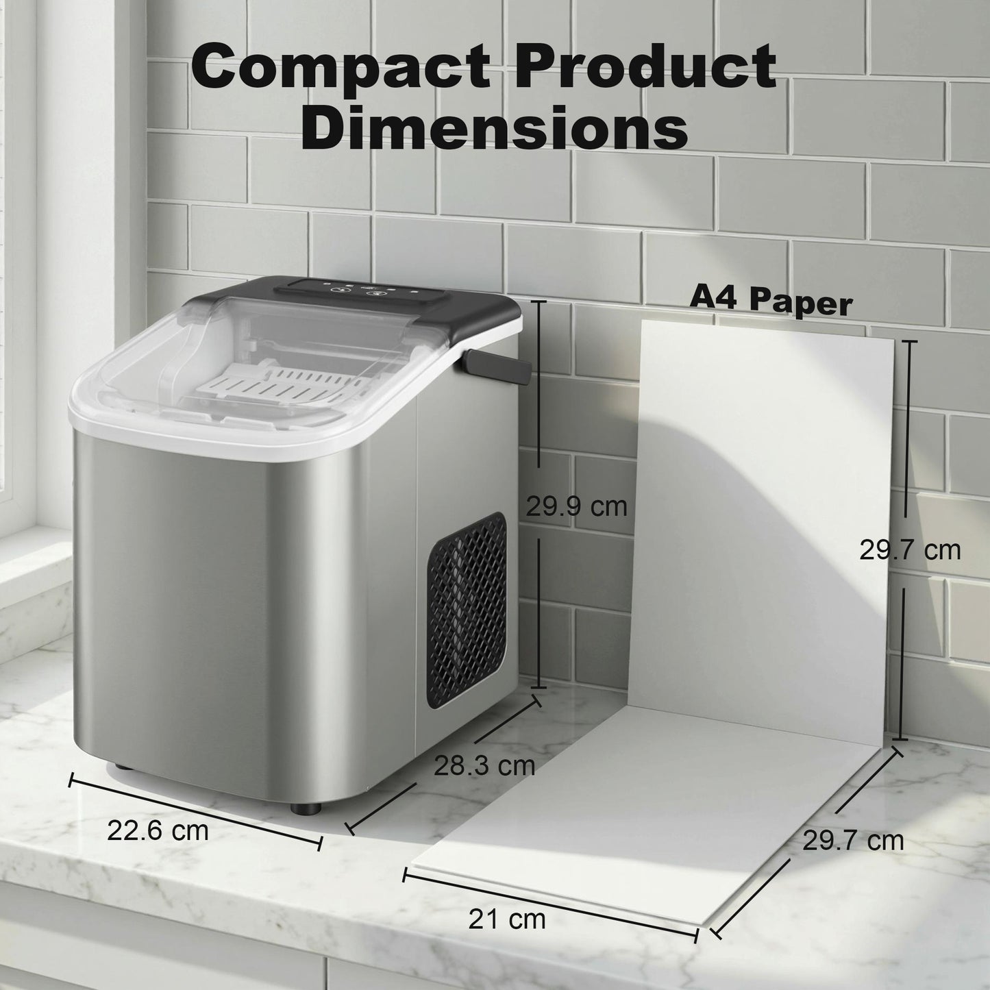 Ice Maker Machine Countertop, 9 Cubes Ready in 7 Mins, 12 KG in 24Hrs, 2 Sizes of Bullet, Self-Cleaning Ice Machine