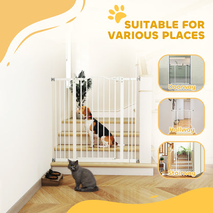 Pressure Fit Dog Stair Gate No Drilling Safety Gate Auto Close for Doorways, Hallways, 74-100cm Adjustable, 94cm Tall, White
