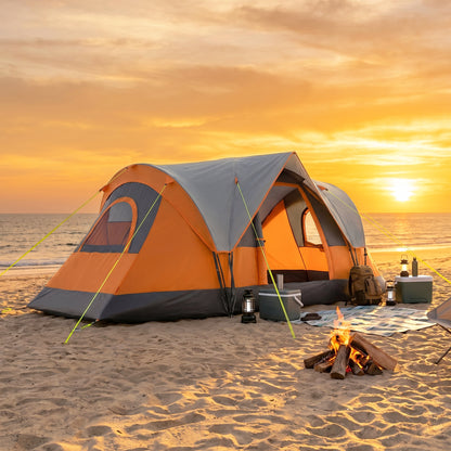 5 Man Camping Tent, Large Tunnel Tent, Water Resistant Hiking Shelter with Groundsheet and Carry Bag, Orange